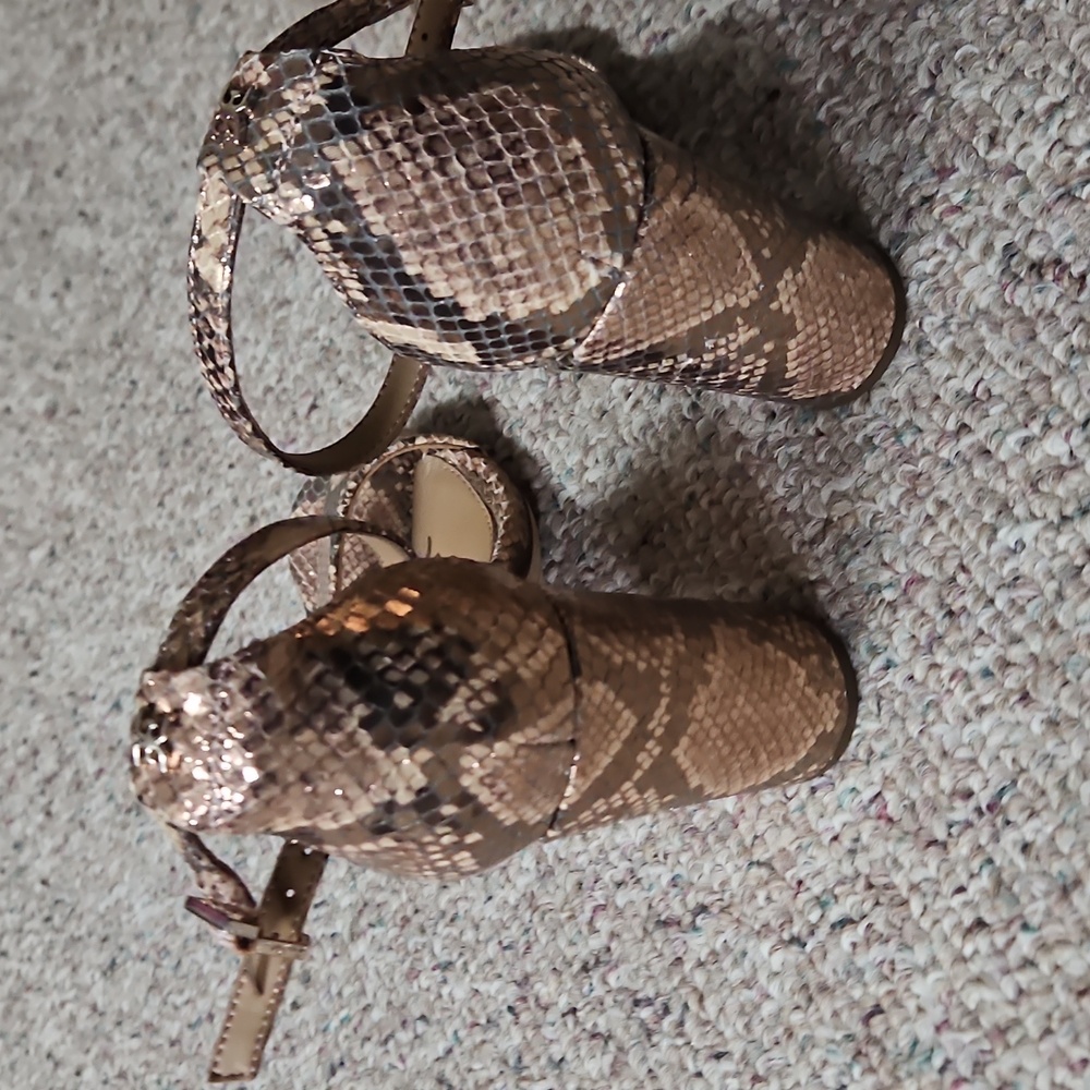 Rosegold Snakeskin Block Heel Sandals - Picture 3 of 4